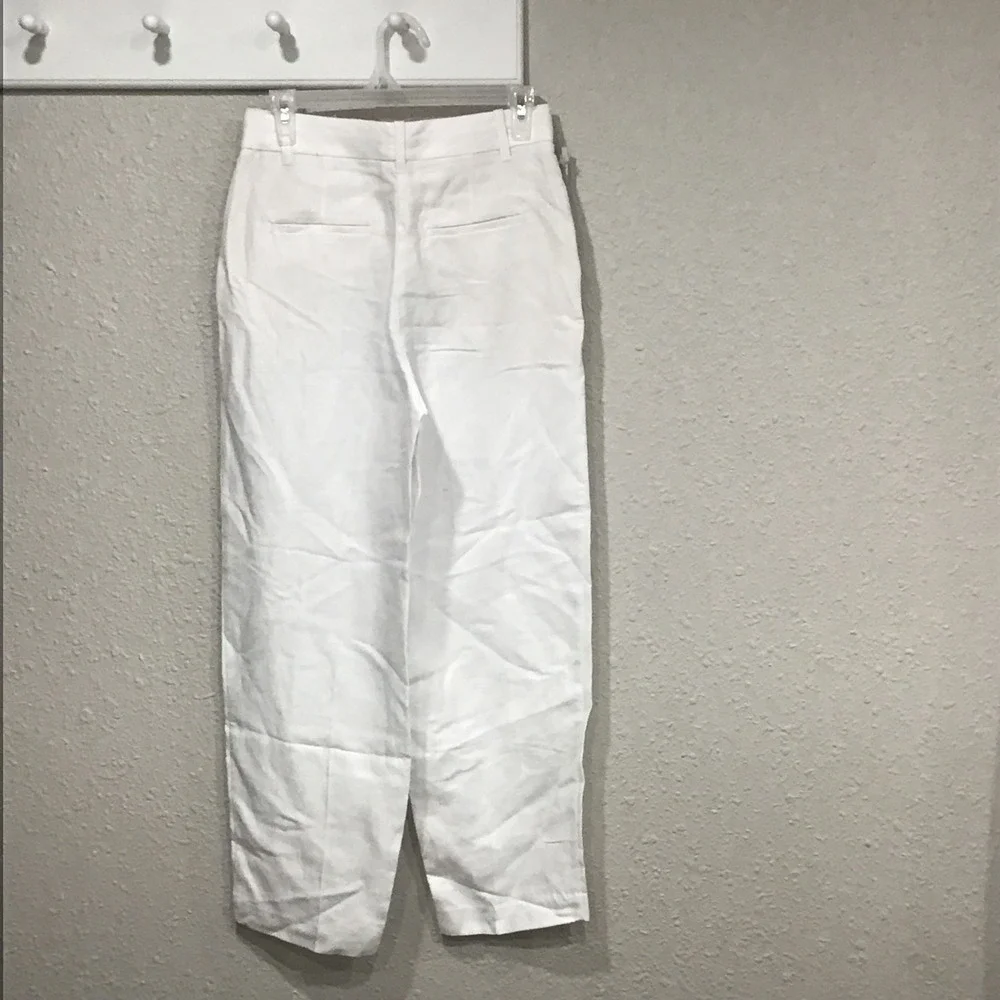 NWT Aritzia Wilfred Carrot Linen Pants White Sz 4 High Waist Trousers Minimalist